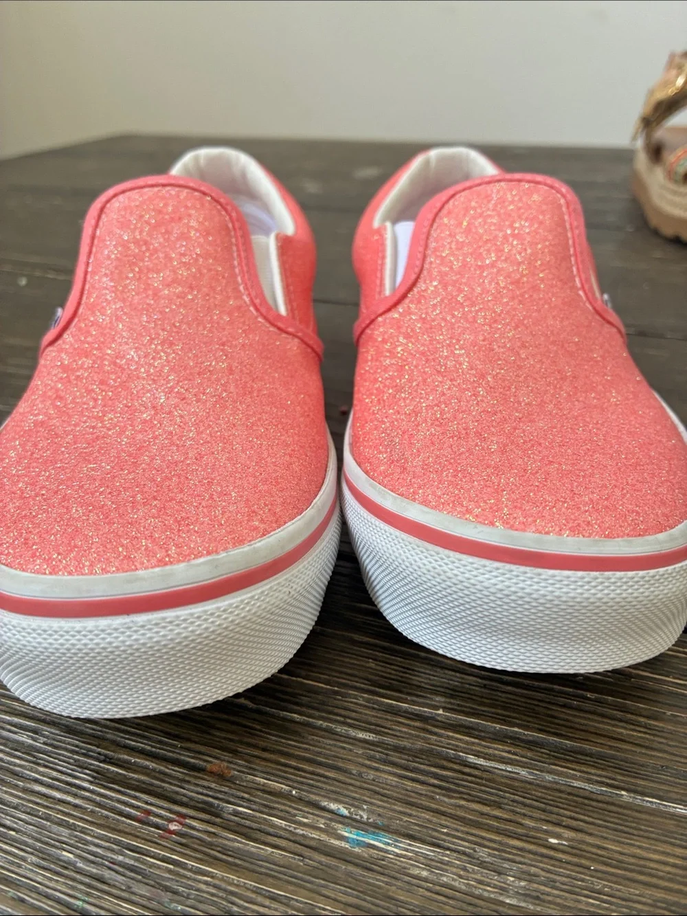 Vans Kids Slip-On Glitter Coral Pink Sneakers